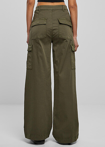 Urban Classics Damen High Waist Twill Cargohose olive grün