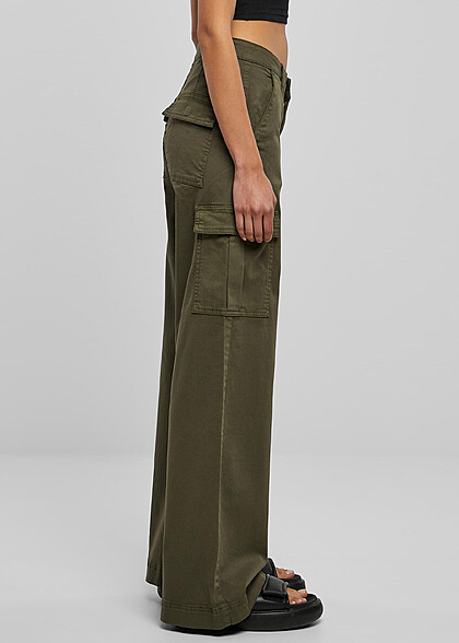 Urban Classics Damen High Waist Twill Cargohose olive grün