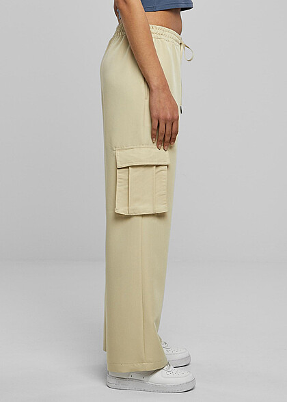 Urban Classics Damen Viskose Cargo-Hose mit Tunnelzug concrete beige