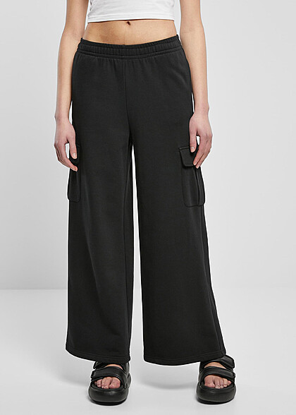 Urban Classics Damen High Waist Terry Cargohose schwarz