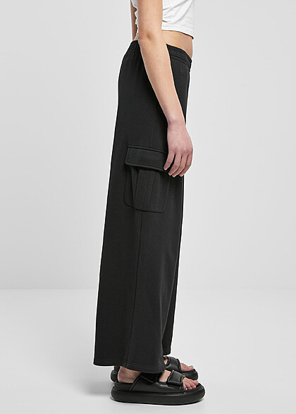 Urban Classics Damen High Waist Terry Cargohose schwarz