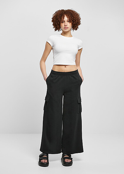 Urban Classics Damen High Waist Terry Cargohose schwarz