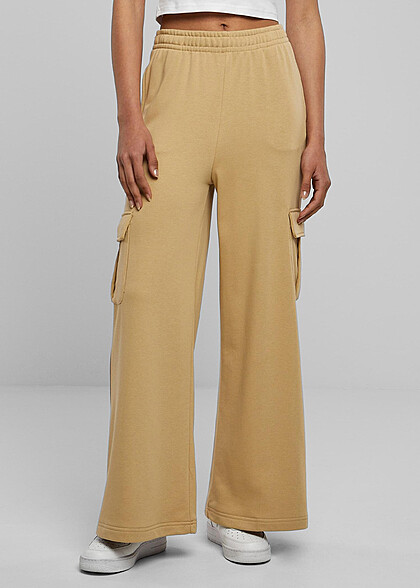 Urban Classics Damen High Waist Terry Cargohose union beige