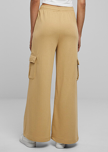 Urban Classics Damen High Waist Terry Cargohose union beige