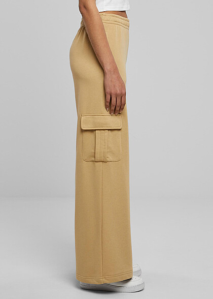 Urban Classics Damen High Waist Terry Cargohose union beige