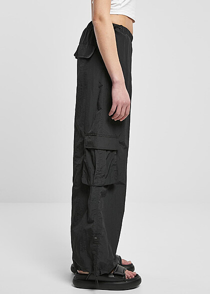 Urban Classics Damen Crinkle Nylon Cargohose mit Tunnelzug schwarz