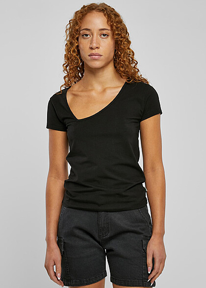 Urban Classics Damen Organic Asymmetric T-Shirt schwarz