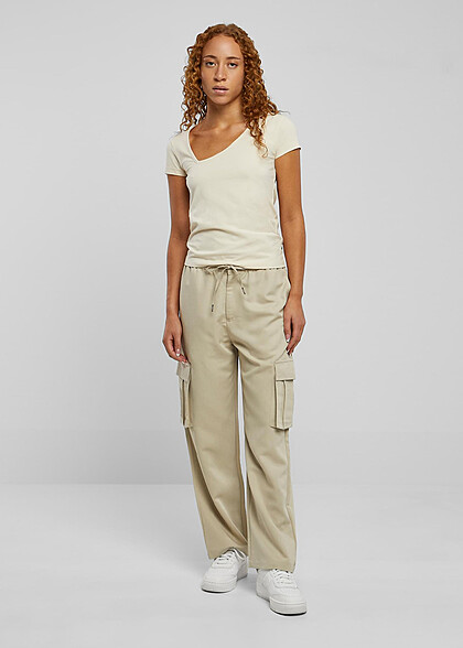 Urban Classics Damen Organic Asymmetric T-Shirt whitesand hell beige