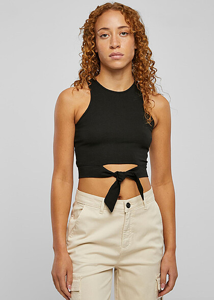 Urban Classics Damen Cropped Top mit Knotendetail schwarz