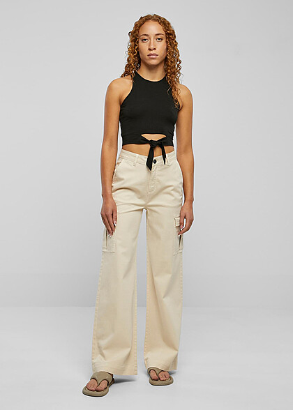 Urban Classics Damen Cropped Top mit Knotendetail schwarz