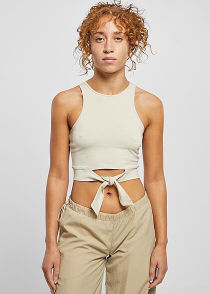 Urban Classics Damen Cropped Top mit Knotendetail soft seagrass beige