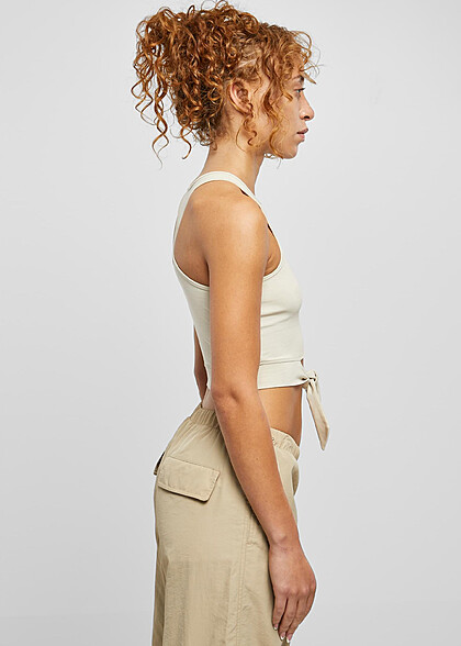 Urban Classics Damen Cropped Top mit Knotendetail soft seagrass beige