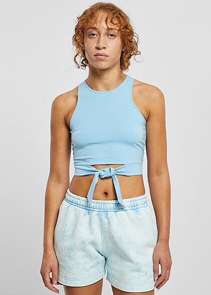 Urban Classics Damen Cropped Top mit Knotendetail baltic blau