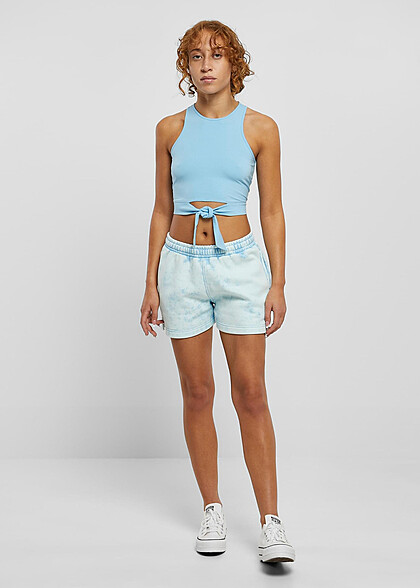 Urban Classics Damen Cropped Top mit Knotendetail baltic blau