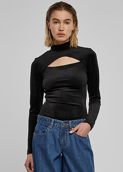 Urban Classics Damen Samt Turtleneck Body schwarz