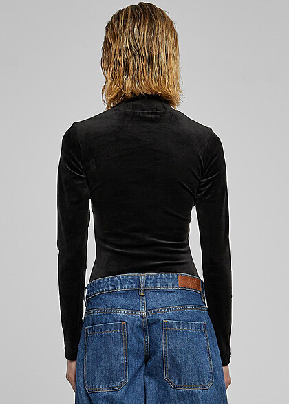 Urban Classics Damen Samt Turtleneck Body schwarz