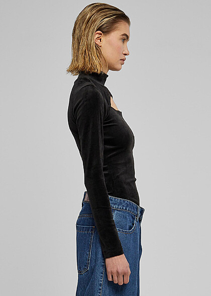 Urban Classics Damen Samt Turtleneck Body schwarz