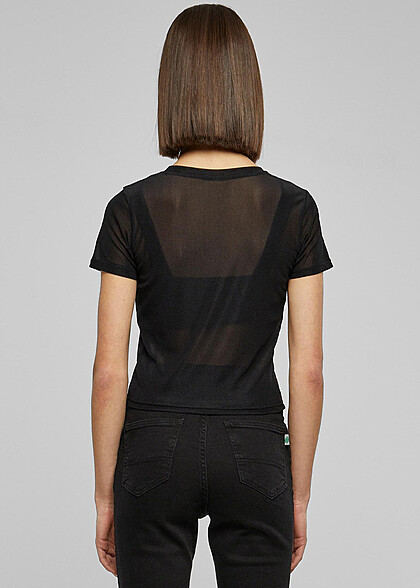 Urban Classics Damen Mesh T-Shirt mit Rundhals schwarz