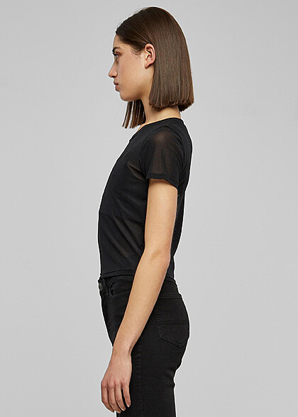 Urban Classics Damen Mesh T-Shirt mit Rundhals schwarz