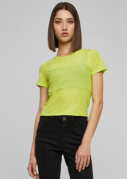 Urban Classics Damen Mesh T-Shirt mit Rundhals frozen gelb