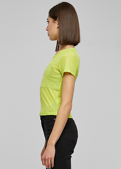 Urban Classics Damen Mesh T-Shirt mit Rundhals frozen gelb