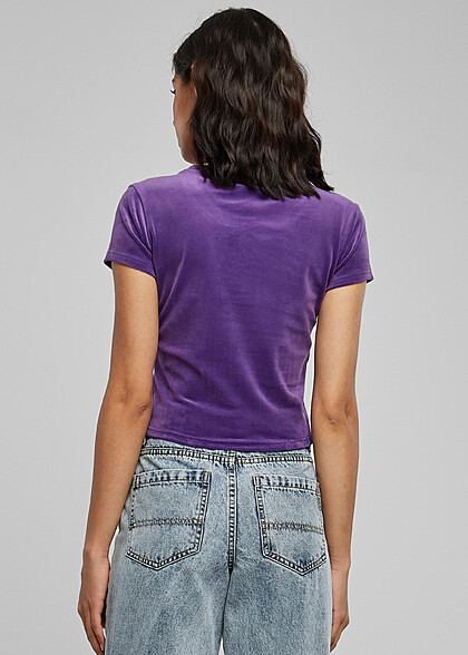 Urban Classics Damen Samt T-Shirt mit Rundhals real violet lila