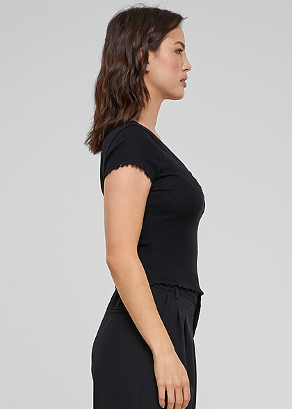 Urban Classics Damen Babylock T-Shirt mit Knopfleiste und Rollsaum schwarz