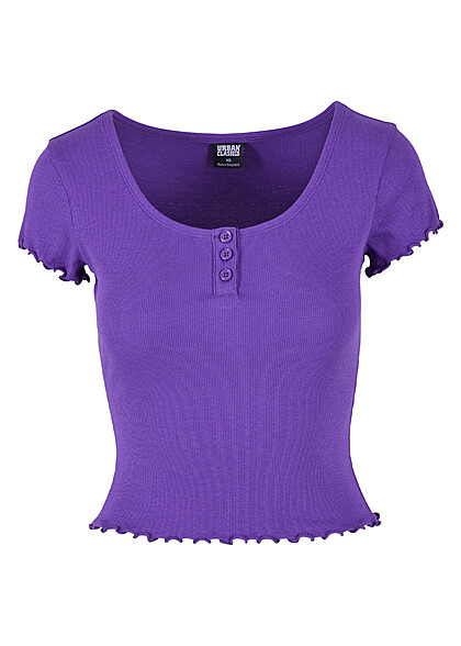 Urban Classics Damen Babylock T-Shirt mit Knopfleiste und Rollsaum realviolet lila