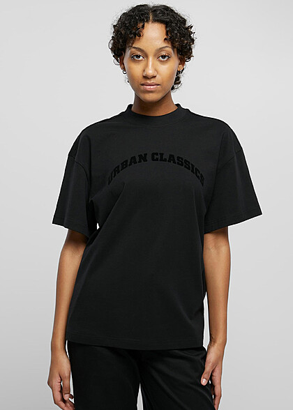 Urban Classics Damen Oversized T-Shirt mit Logo Branding schwarz