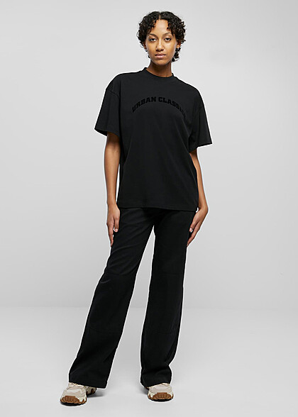 Urban Classics Damen Oversized T-Shirt mit Logo Branding schwarz