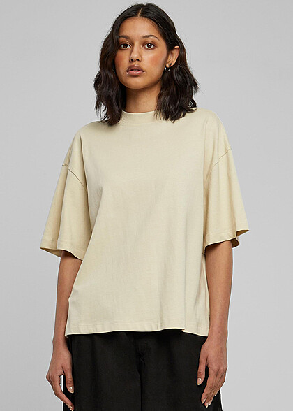 Urban Classics Damen Organic T-Shirt mit Rundhals und Schlitzen sand beige