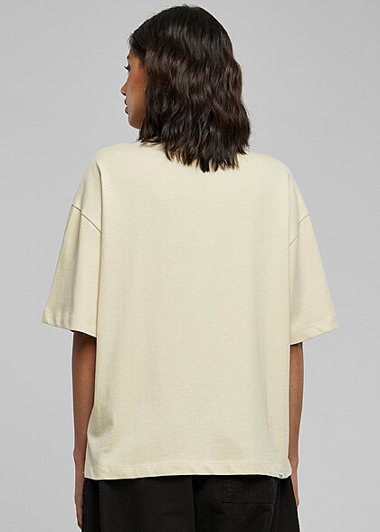 Urban Classics Damen Organic T-Shirt mit Rundhals und Schlitzen sand beige