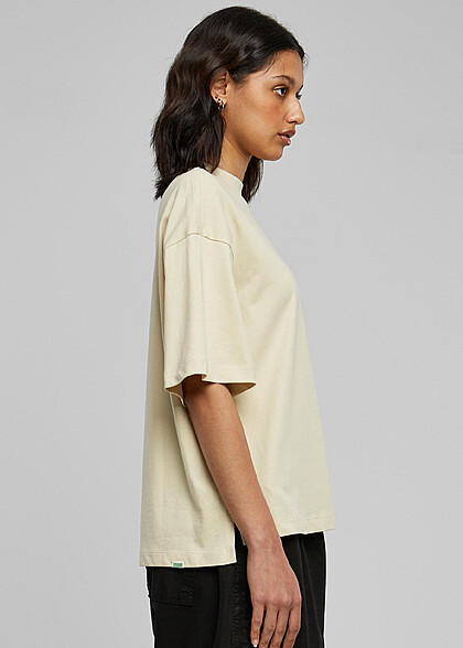 Urban Classics Damen Organic T-Shirt mit Rundhals und Schlitzen sand beige