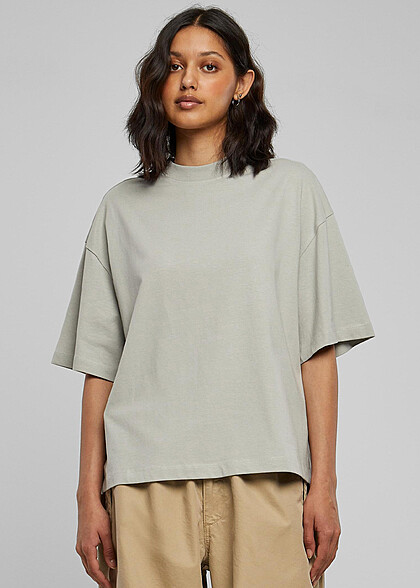 Urban Classics Damen Organic T-Shirt mit Rundhals und Schlitzen hell grau
