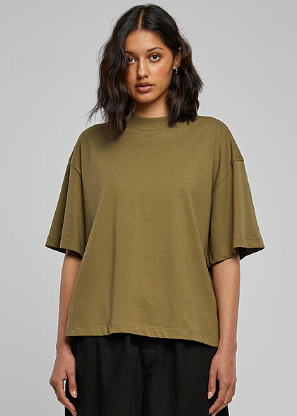 Urban Classics Damen Organic T-Shirt mit Rundhals und Schlitzen tini olive grn