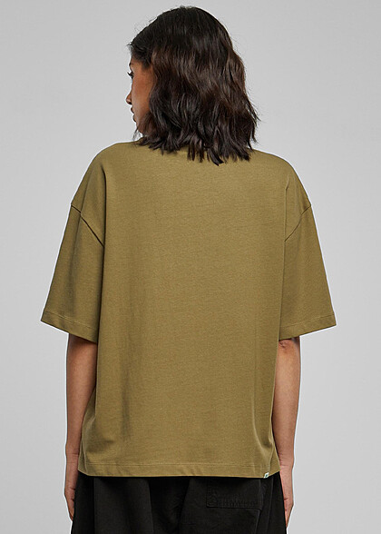 Urban Classics Damen Organic T-Shirt mit Rundhals und Schlitzen tini olive grün