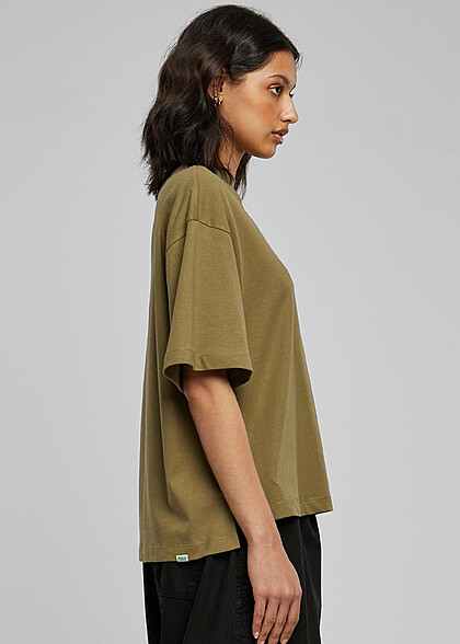 Urban Classics Damen Organic T-Shirt mit Rundhals und Schlitzen tini olive grün