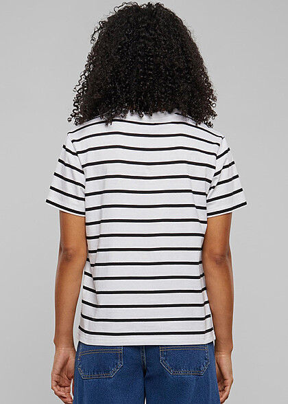 Urban Classics Damen Boxy T-Shirt mit Rundhals und Streifenmuster schwarz weiss