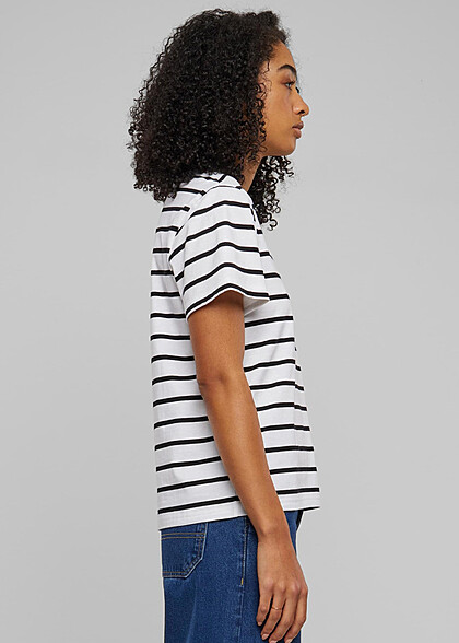 Urban Classics Damen Boxy T-Shirt mit Rundhals und Streifenmuster schwarz weiss
