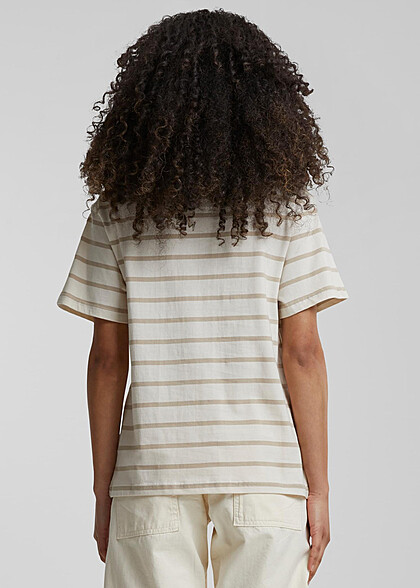 Urban Classics Damen Boxy T-Shirt mit Rundhals und Streifenmuster sand beige