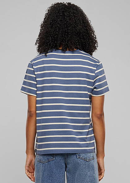 Urban Classics Damen Boxy T-Shirt mit Rundhals und Streifenmuster blau beige