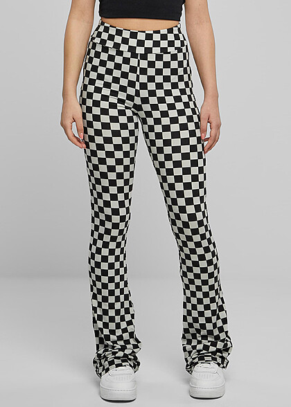 Urban Classics Dames High Waist Leggings met Wijde Pijp en Ruitpatroon zwart grijs