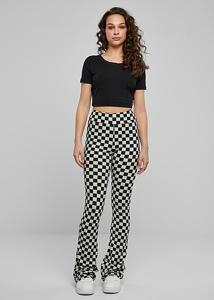 Urban Classics Dames High Waist Leggings met Wijde Pijp en Ruitpatroon zwart grijs