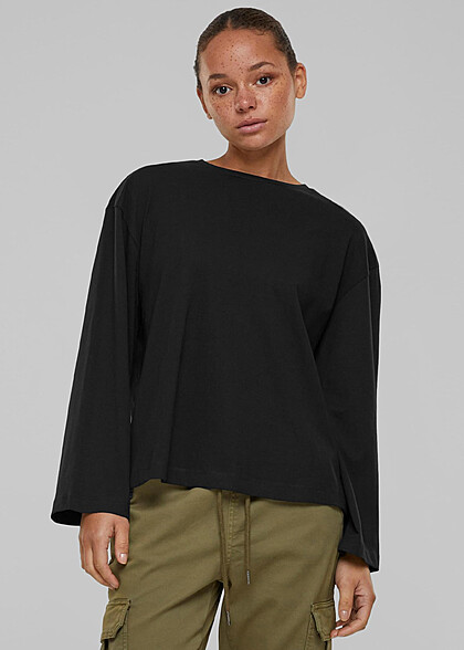 Urban Classics Damen Organic Oversized Basic Longsleeve mit Rundhals schwarz