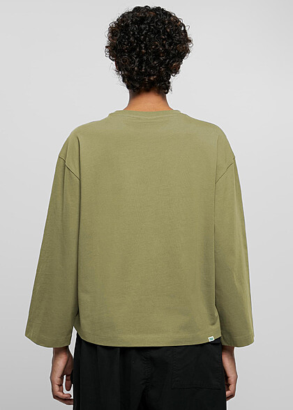 Urban Classics Damen Organic Oversized Basic Longsleeve mit Rundhals tini olive grün
