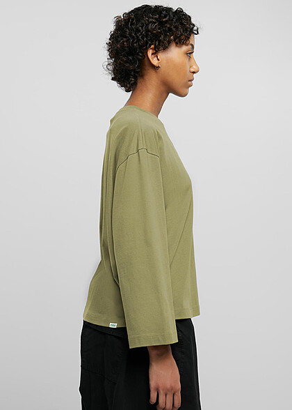 Urban Classics Damen Organic Oversized Basic Longsleeve mit Rundhals tini olive grün
