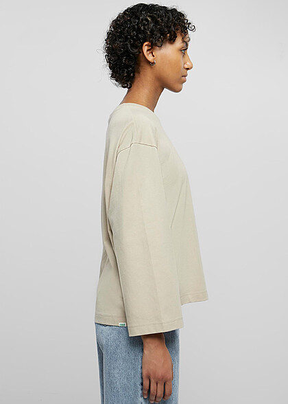 Urban Classics Damen Organic Oversized Basic Longsleeve mit Rundhals wetsand beige