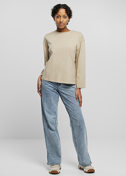 Urban Classics Damen Organic Oversized Basic Longsleeve mit Rundhals wetsand beige