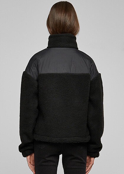 Urban Classics Damen Sherpa Mix Jacke mit Stehkragen und Zipper schwarz