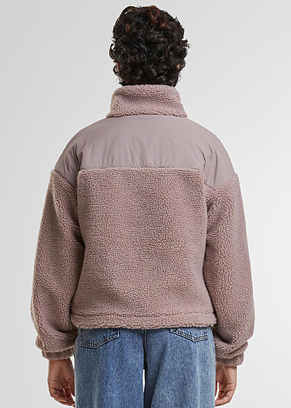 Urban Classics Damen Sherpa Mix Jacke mit Stehkragen und Zipper duskrose rosa